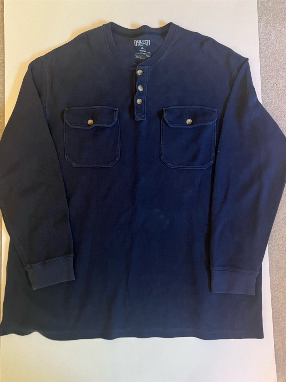 Duluth Trading Co Navy Long-Sleeve Henley Button-Down Shirt Men’s Size XL
